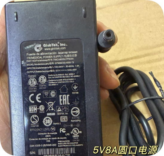 *Brand NEW* GlobTek GTM96600-4005-T3 (TR9CA8000LCP003H) 5V 8A 40W ITE/Medical Power Supp